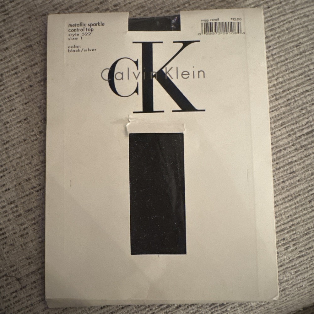 Calvin Klein Metallic Sparkle Control Top BLK Silver  Sz 1 Pantyhose VTG 522 NWT